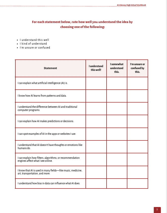AI Literacy: Understanding AI with a Critical Eye (High School) Workbook