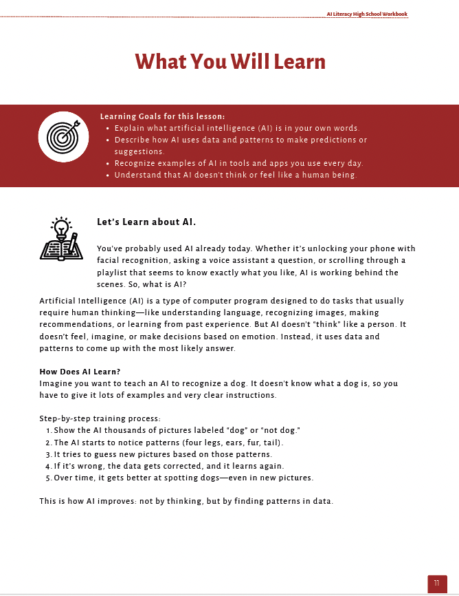 AI Literacy: Understanding AI with a Critical Eye (High School) Workbook