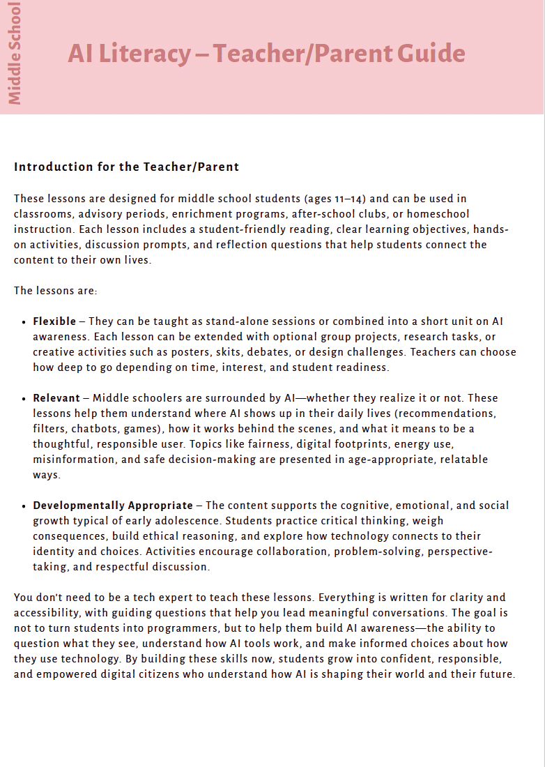AI Literacy: Understanding AI & Responsible Tech Use (Middle School) Instructional Guide