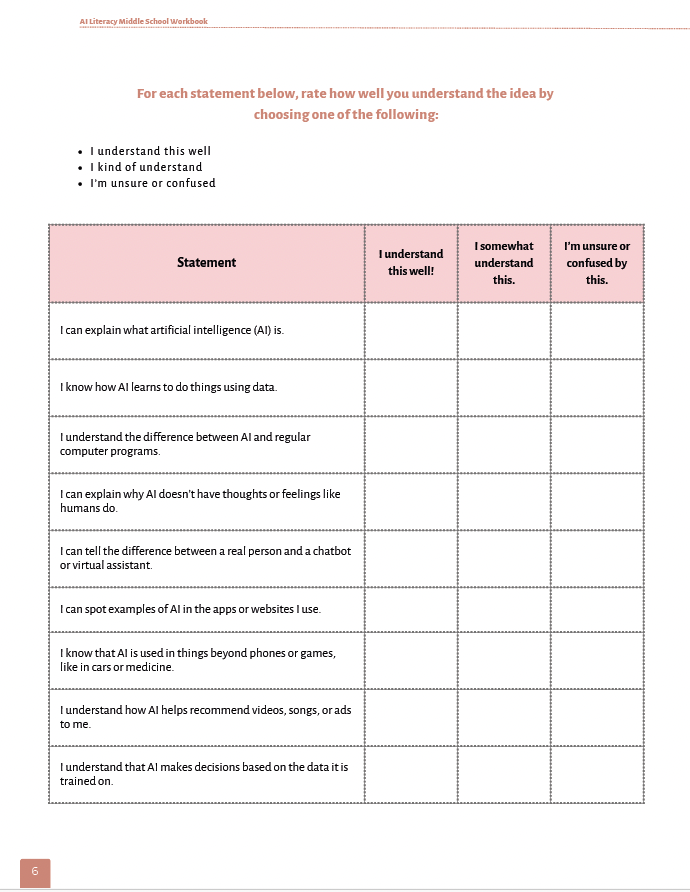 AI Literacy: Understanding AI & Responsible Tech Use (Middle School) Workbook