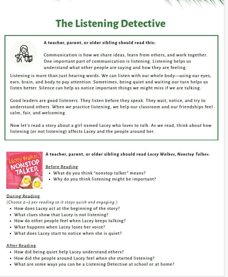 Communication and Leadership (Lower Elementary) Teacher Resource Pack — image 3
