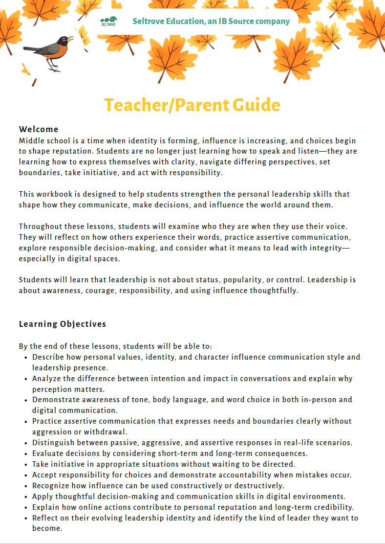 Communication and Leadership (Middle School) Teacher Resource Pack — image 2