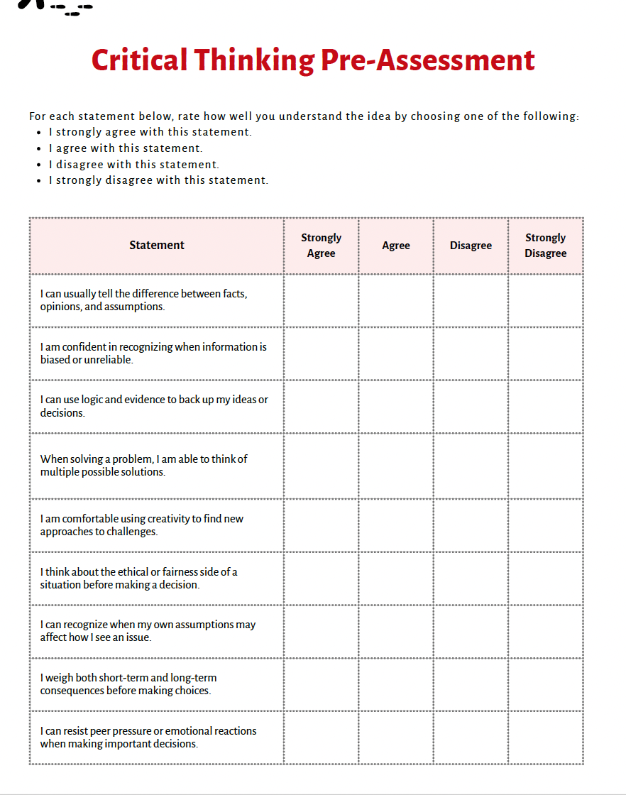 Critical Thinking: Building Healthy Decision-Making Skills (High School) Teacher Resource Pack