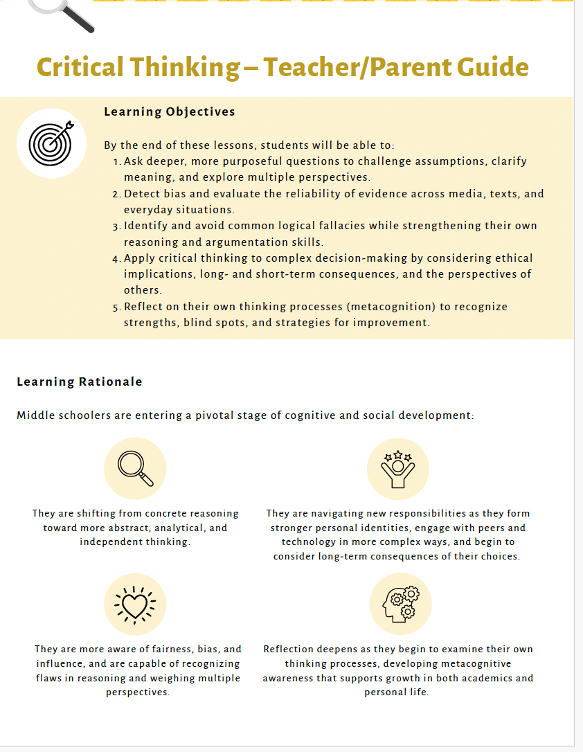 Critical Thinking: Building Healthy Decision-Making Skills (Middle School) Teacher Resource Pack — image 2