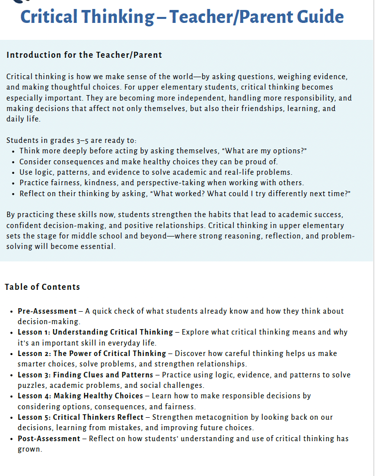 Critical Thinking: Building Healthy Decision-Making Skills (Upper Elementary) Teacher Resource Pack — image 3