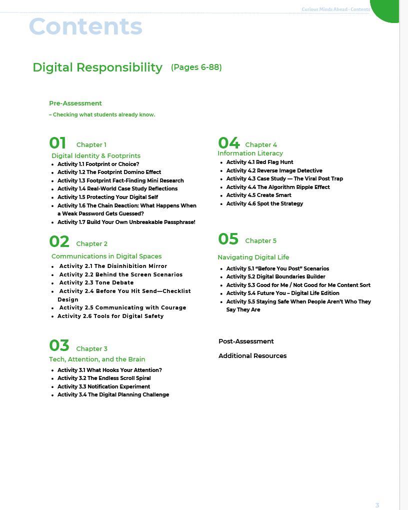 Curious Minds Ahead: Exploring Digital Responsibility, AI Literacy and Critical Thinking (Middle School) Workbook