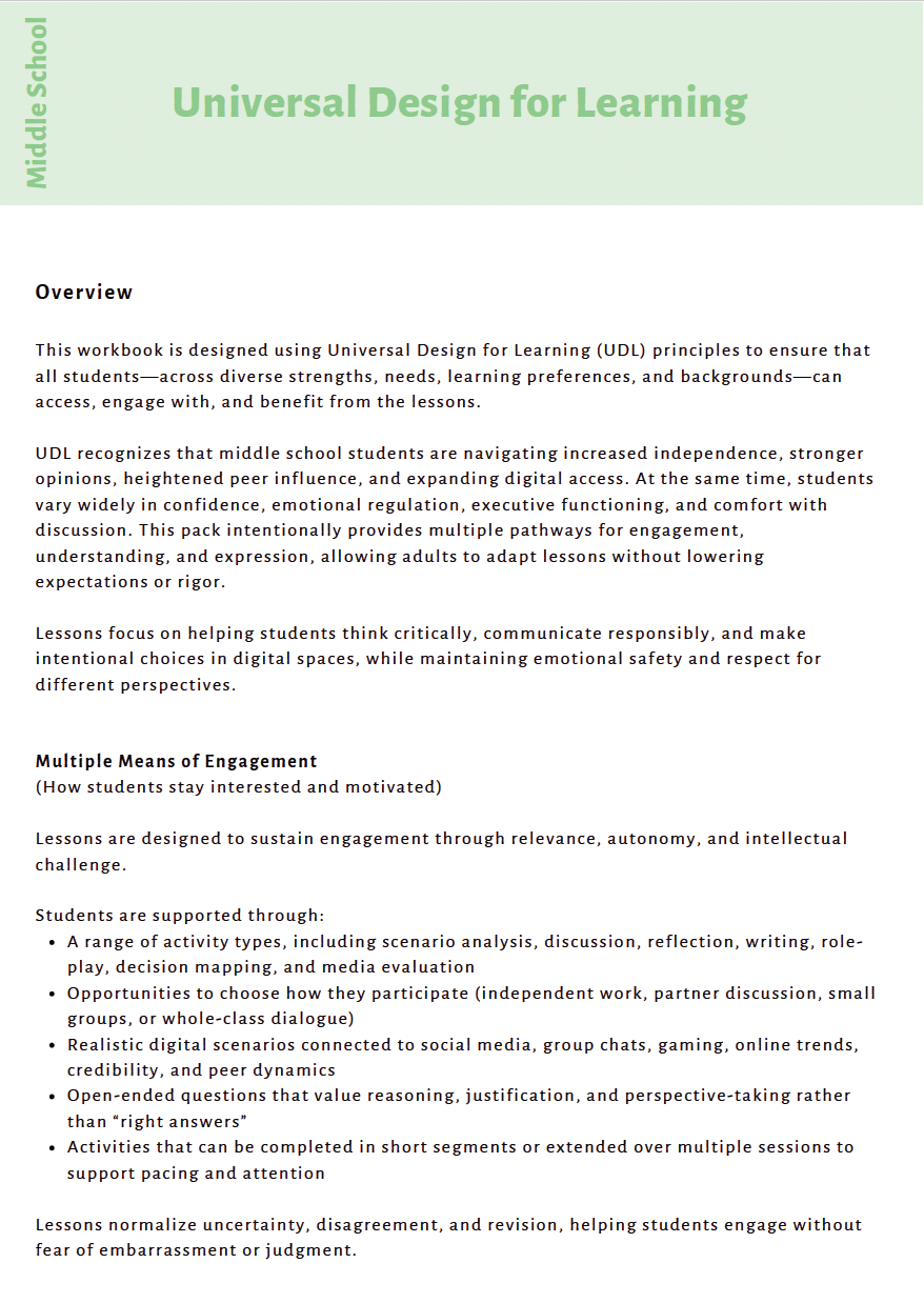 Curious Minds Ahead: Exploring Digital Responsibility, AI Literacy and Critical Thinking (Middle School) Instructional Guide