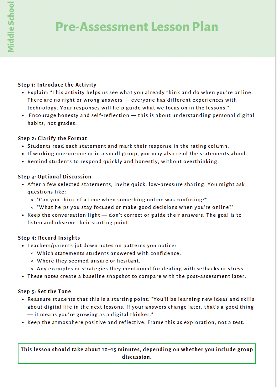 Curious Minds Ahead: Exploring Digital Responsibility, AI Literacy and Critical Thinking (Middle School) Instructional Guide