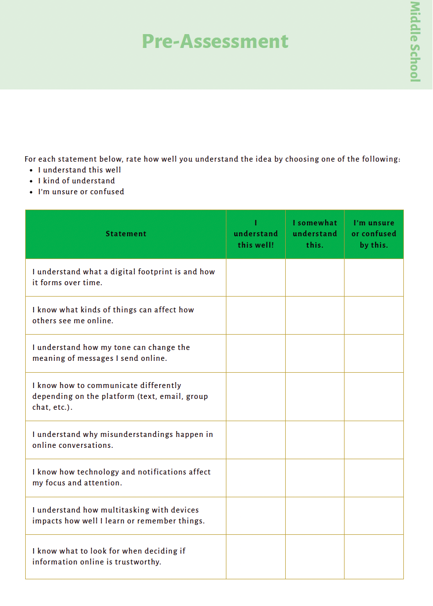 Curious Minds Ahead: Exploring Digital Responsibility, AI Literacy and Critical Thinking (Middle School) Instructional Guide