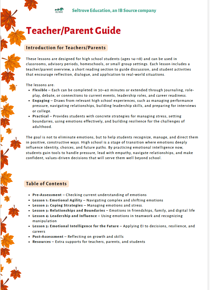 Emotional Intelligence: Weathering Emotions in Every Season (High School) Teacher Resource Pack