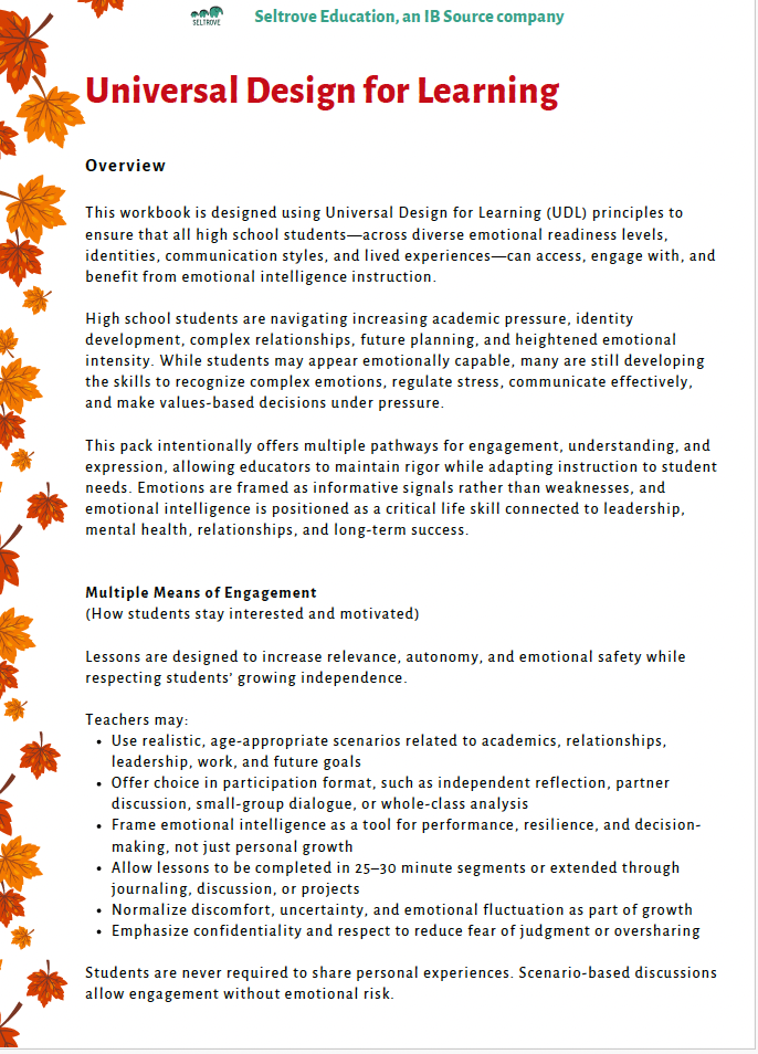 Emotional Intelligence: Weathering Emotions in Every Season (High School) Teacher Resource Pack
