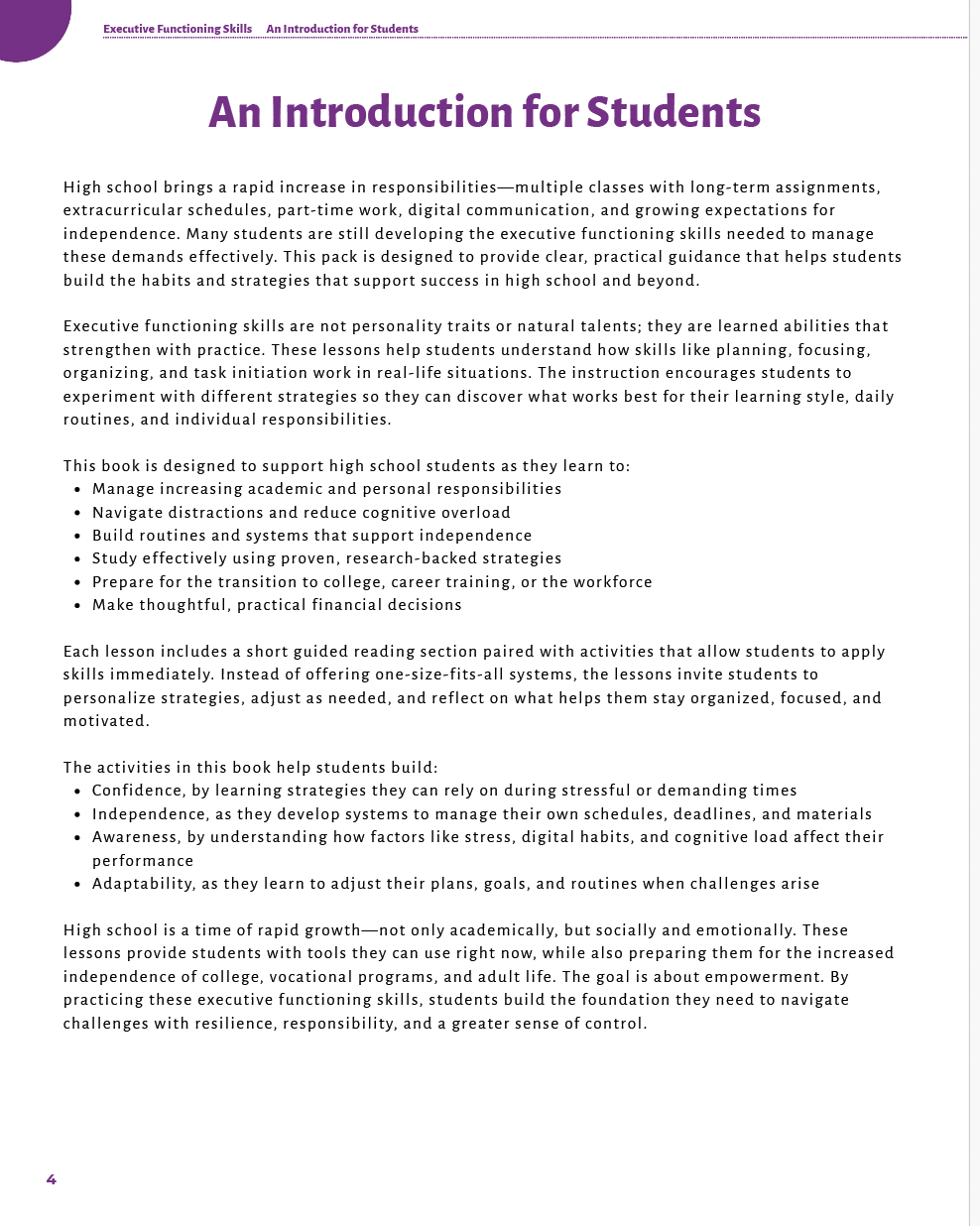 Executive Functioning Skills High School Workbook
