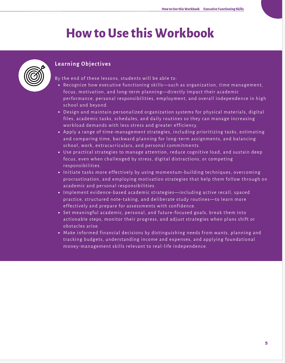 Executive Functioning Skills High School Workbook