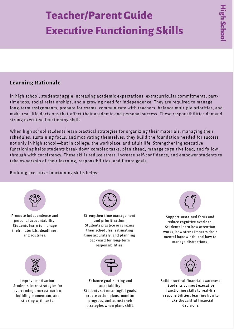Executive Functioning Skills (High School) Instructional Guide
