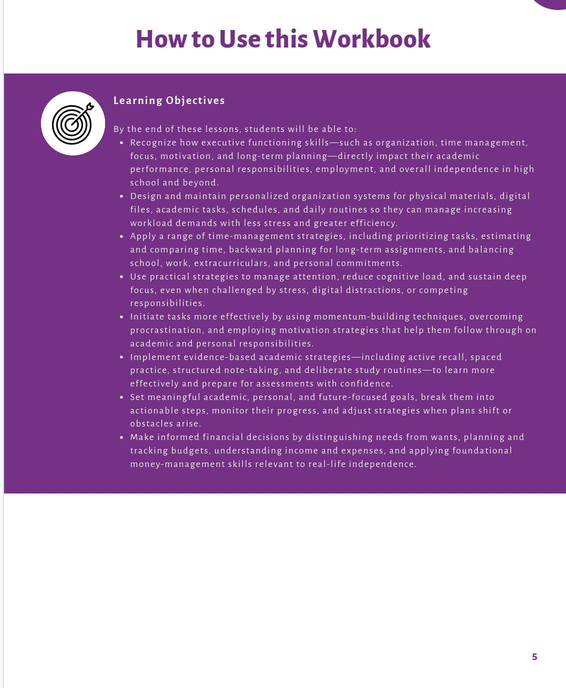 Executive Functioning Skills High School Workbook