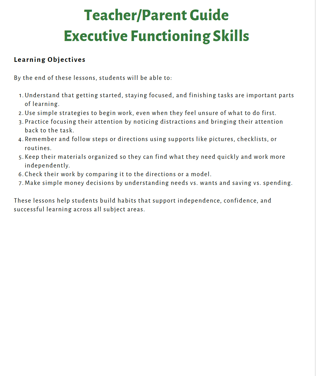 Executive Functioning Skills (Lower Elementary) Teacher Resource Pack — image 2