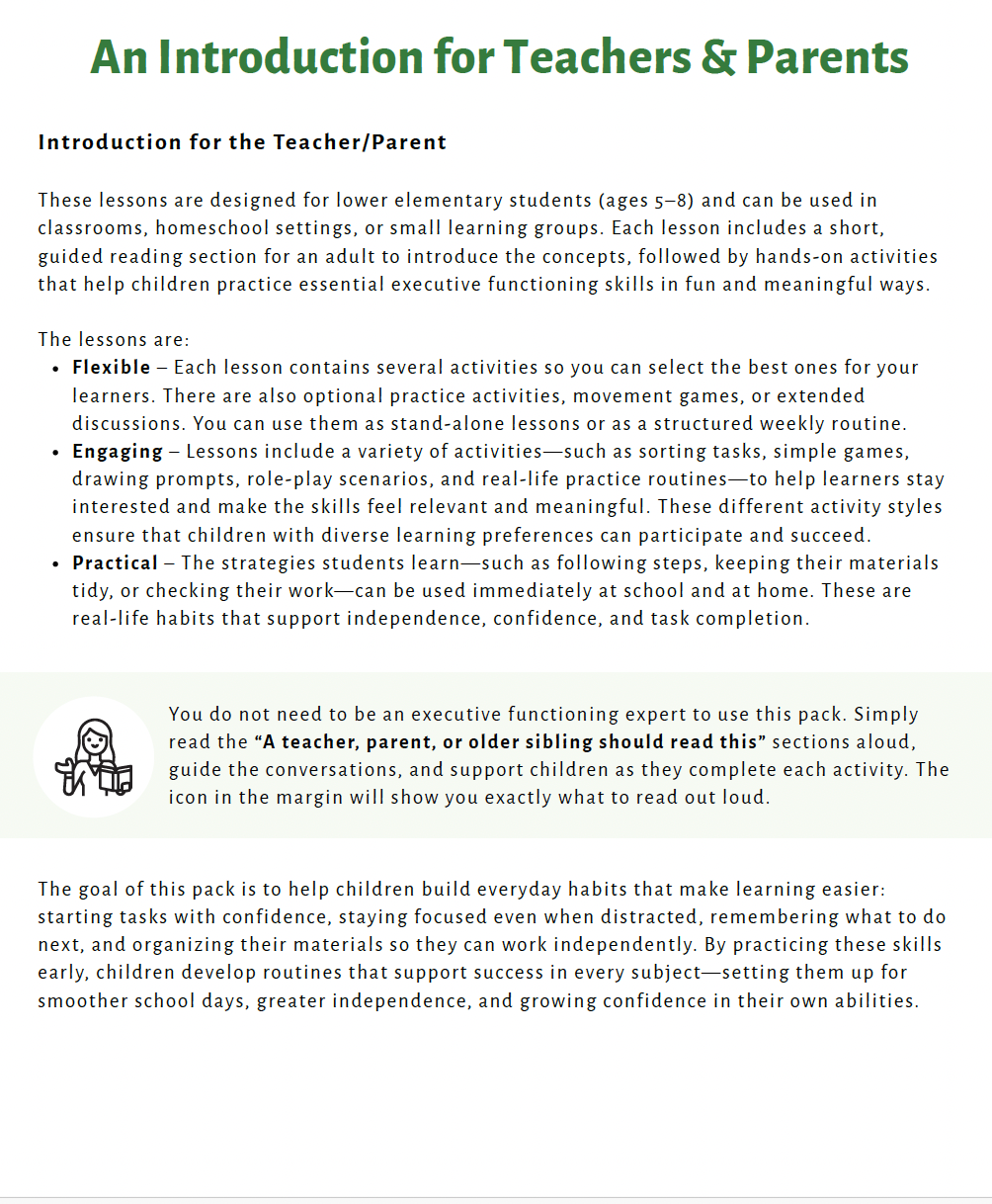 Executive Functioning Skills (Lower Elementary) Teacher Resource Pack — image 4