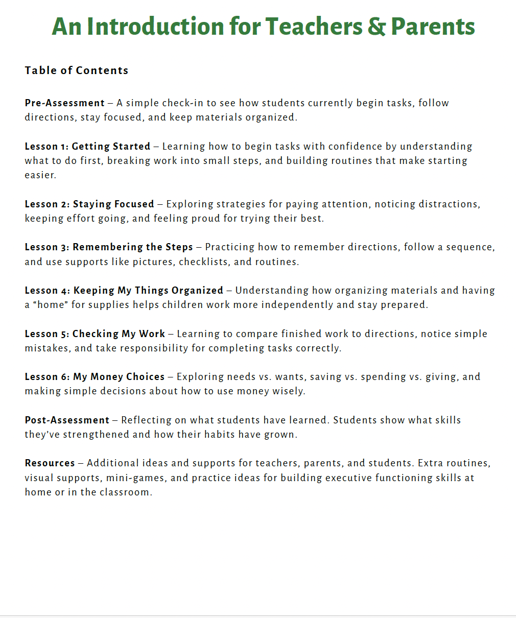 Executive Functioning Skills (Lower Elementary) Teacher Resource Pack — image 5