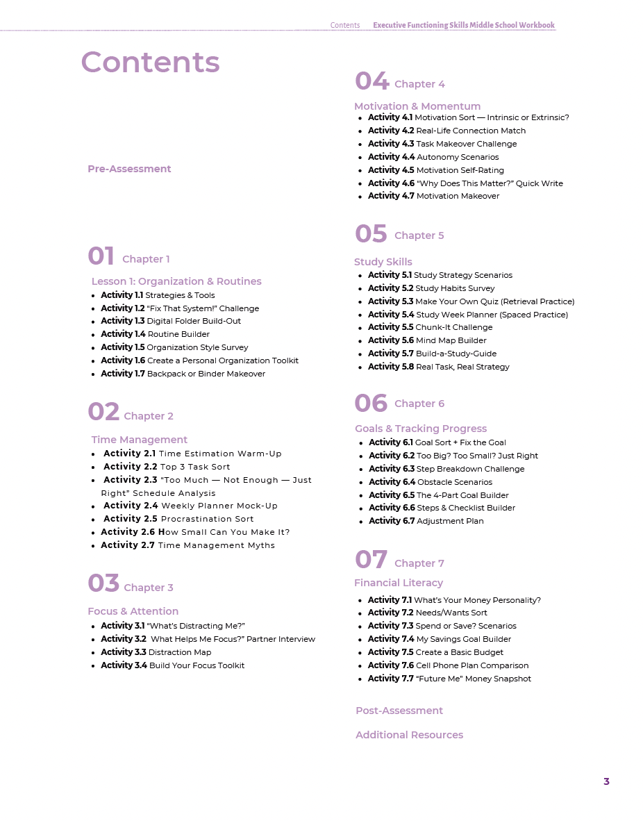 Executive Functioning Skills Middle School Workbook