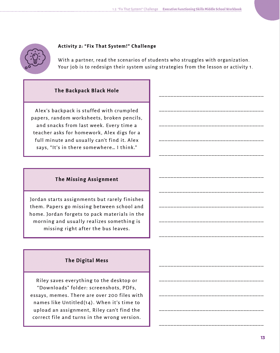 Executive Functioning Skills Middle School Workbook