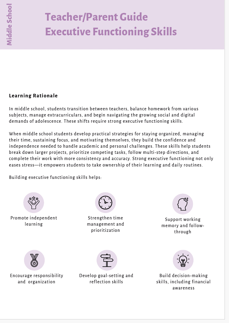 Executive Functioning Skills (Middle School) Instructional Guide