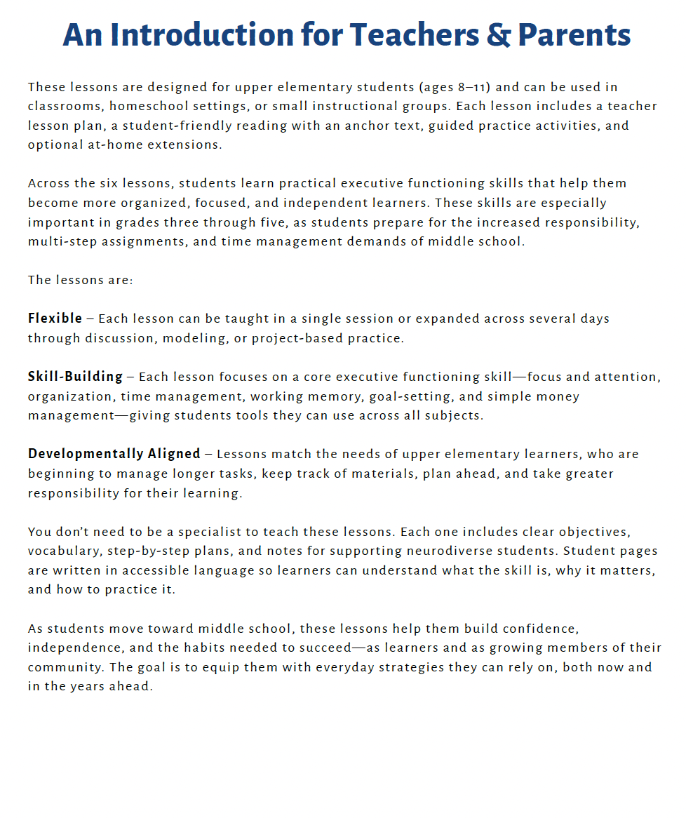 Executive Functioning Skills (Upper Elementary) Teacher Resource Pack — image 4