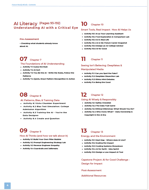 Future Ready Minds: Digital Citizenship, AI Literacy, and Critical Thinking for Tomorrow’s World (High School) Workbook