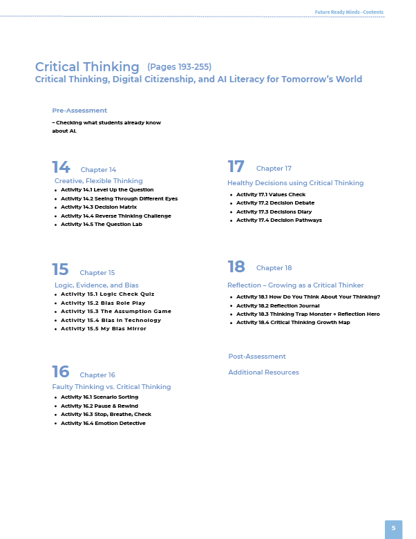 Future Ready Minds: Digital Citizenship, AI Literacy, and Critical Thinking for Tomorrow’s World (High School) Workbook