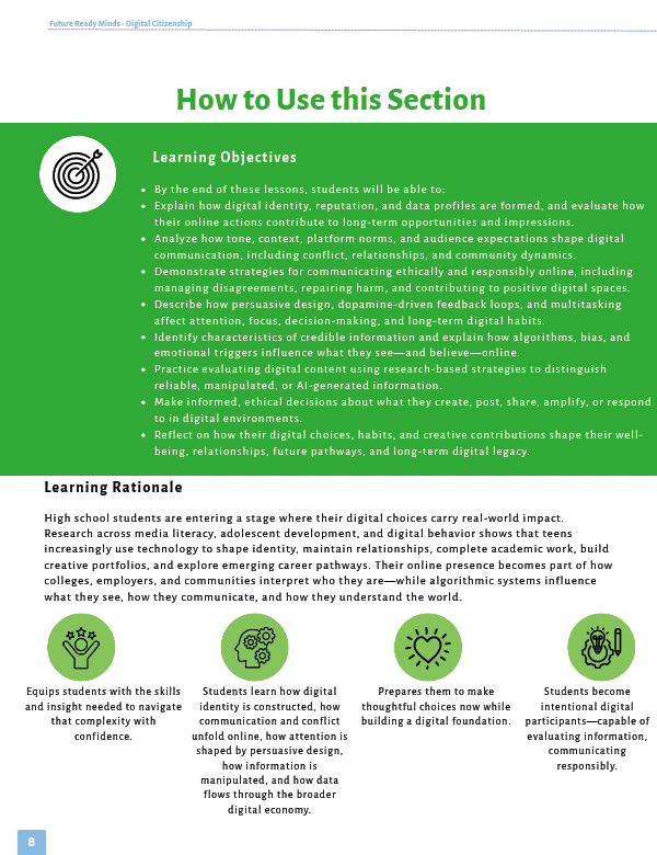 Future Ready Minds: Digital Citizenship, AI Literacy, and Critical Thinking for Tomorrow’s World (High School) Workbook