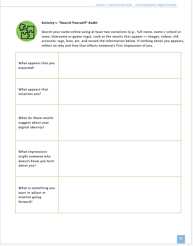 Future Ready Minds: Digital Citizenship, AI Literacy, and Critical Thinking for Tomorrow’s World (High School) Workbook