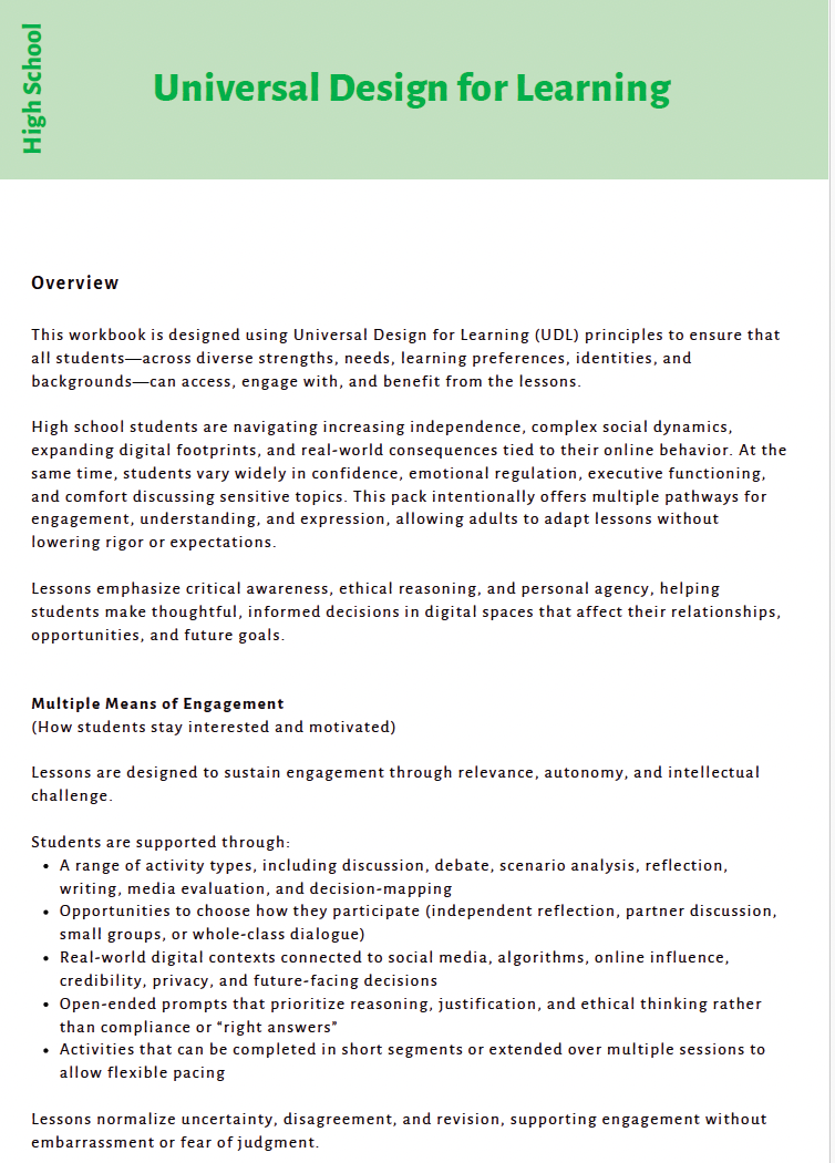 Future Ready Minds: Digital Citizenship, AI Literacy, and Critical Thinking for Tomorrow’s World (High School) Instructional Guide