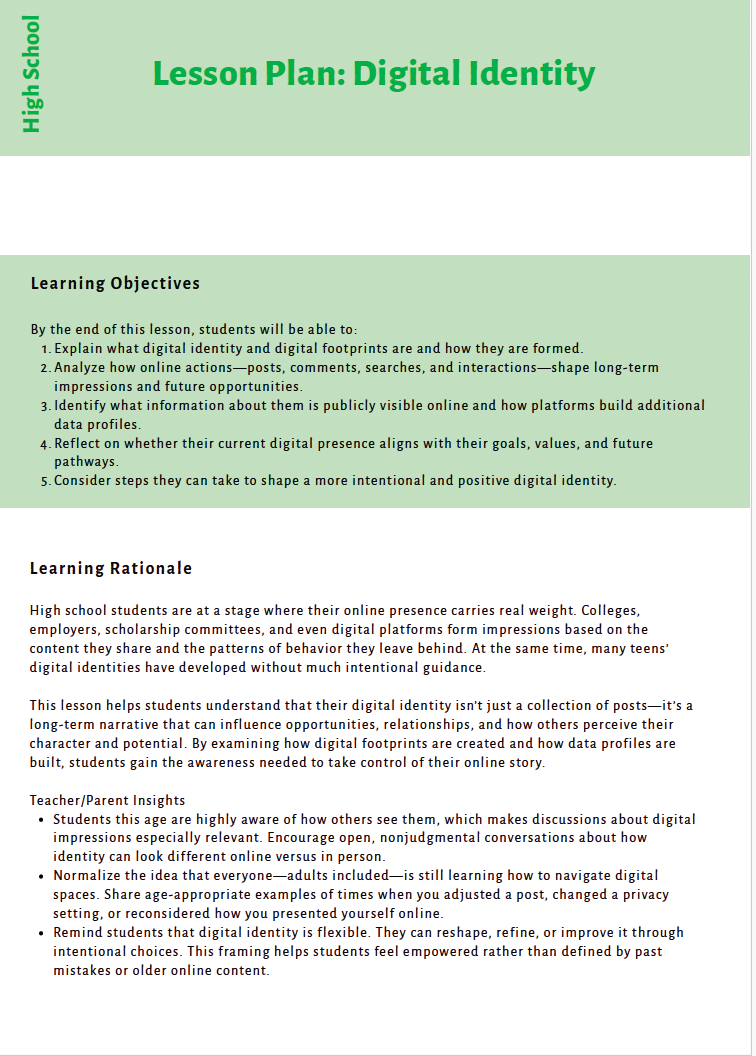 Future Ready Minds: Digital Citizenship, AI Literacy, and Critical Thinking for Tomorrow’s World (High School) Instructional Guide