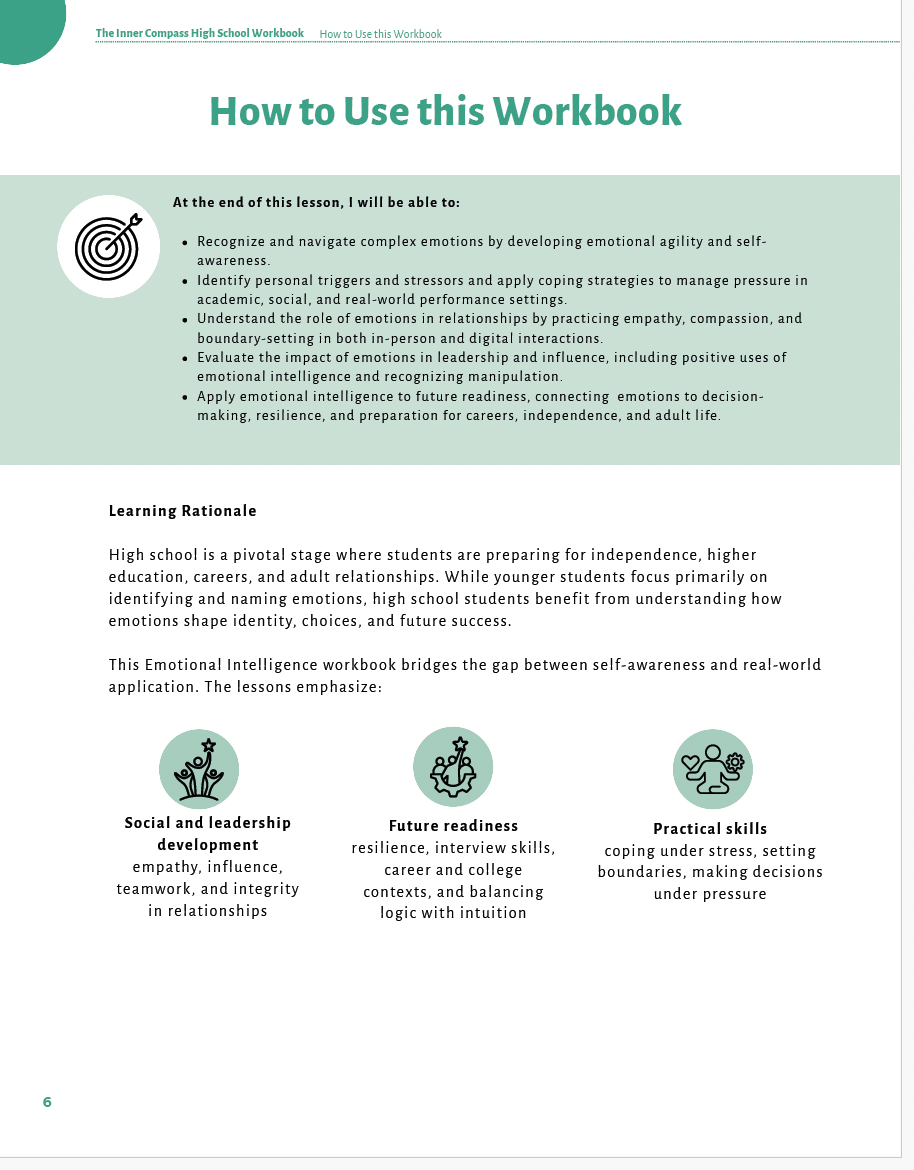 The Inner Compass: Navigating Emotions, Purpose, and Resilience (High School) Workbook