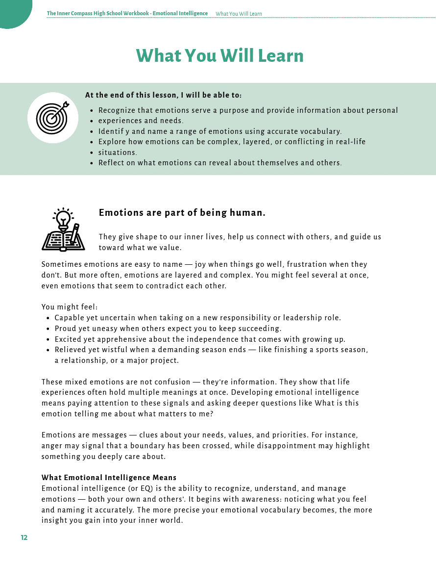 The Inner Compass: Navigating Emotions, Purpose, and Resilience (High School) Workbook