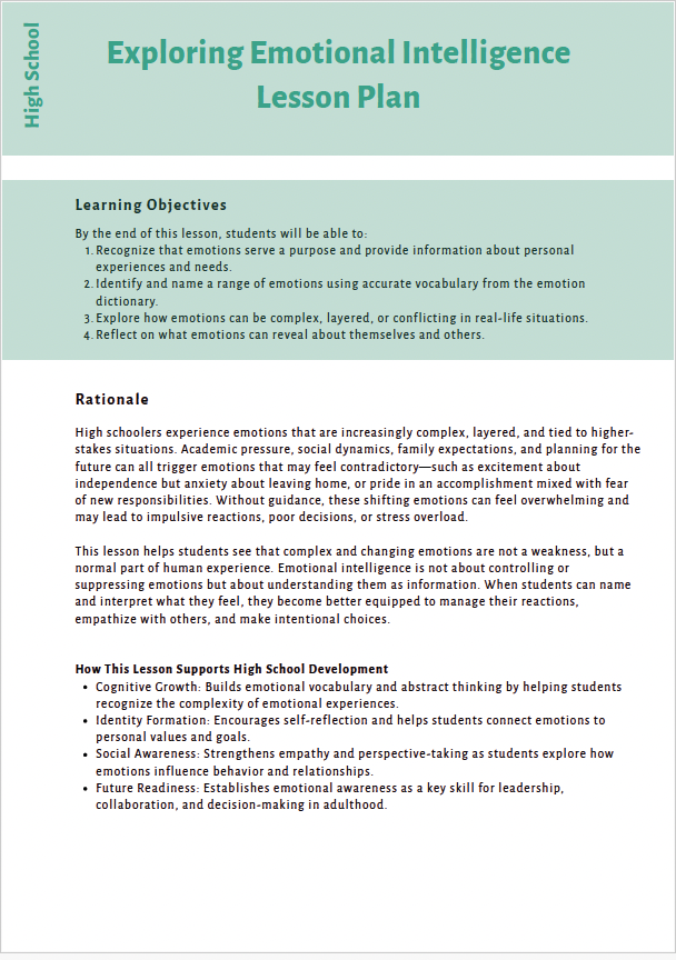 The Inner Compass: Navigating Emotions, Purpose, and Resilience (High School) Instructional Guide