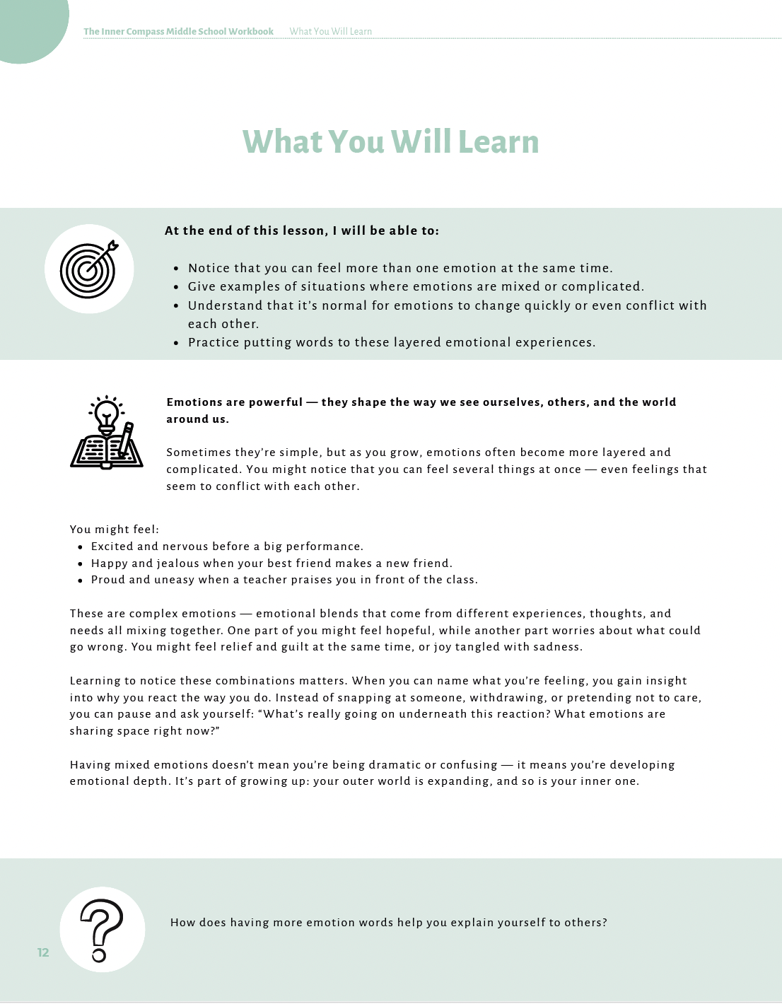 The Inner Compass: Discovering Emotions, Mindset, and Growth (Middle School) Workbook