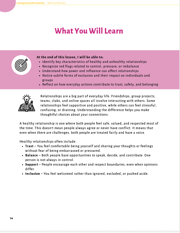 Learning to Lead with Connection: Building Empathy and Teamwork Skills (Middle School) Workbook