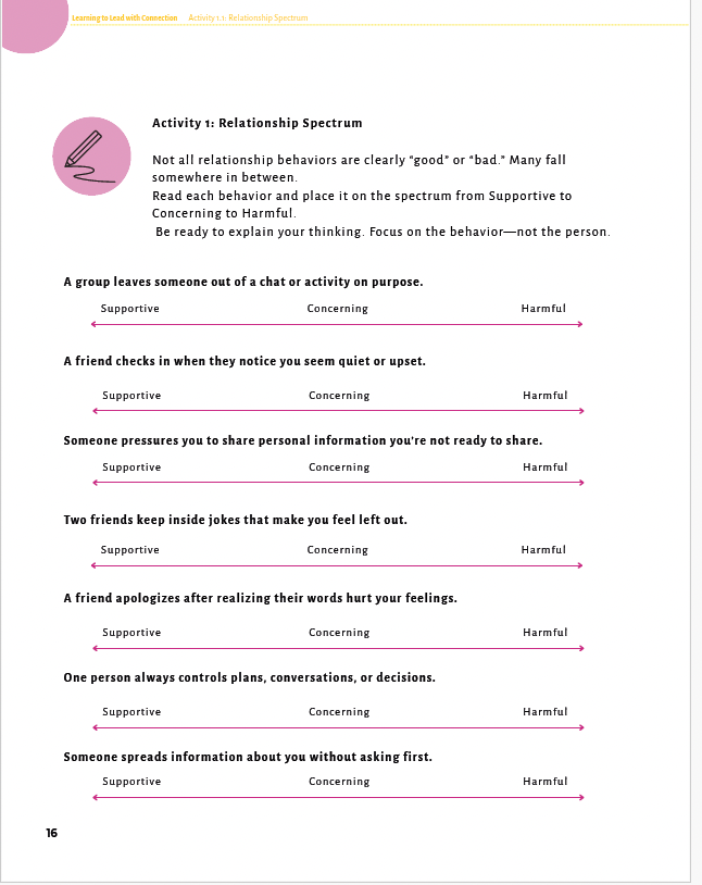 Learning to Lead with Connection: Building Empathy and Teamwork Skills (Middle School) Workbook
