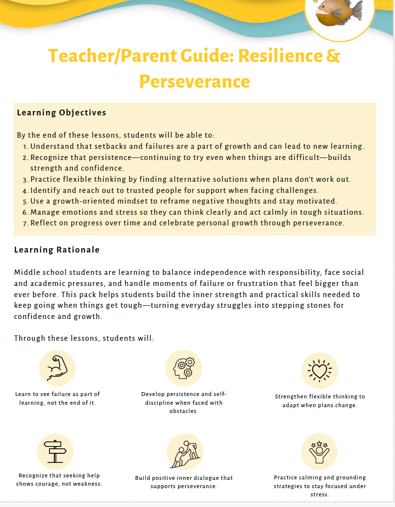 Resilience and Perseverance (Middle School) Teacher Resource Pack