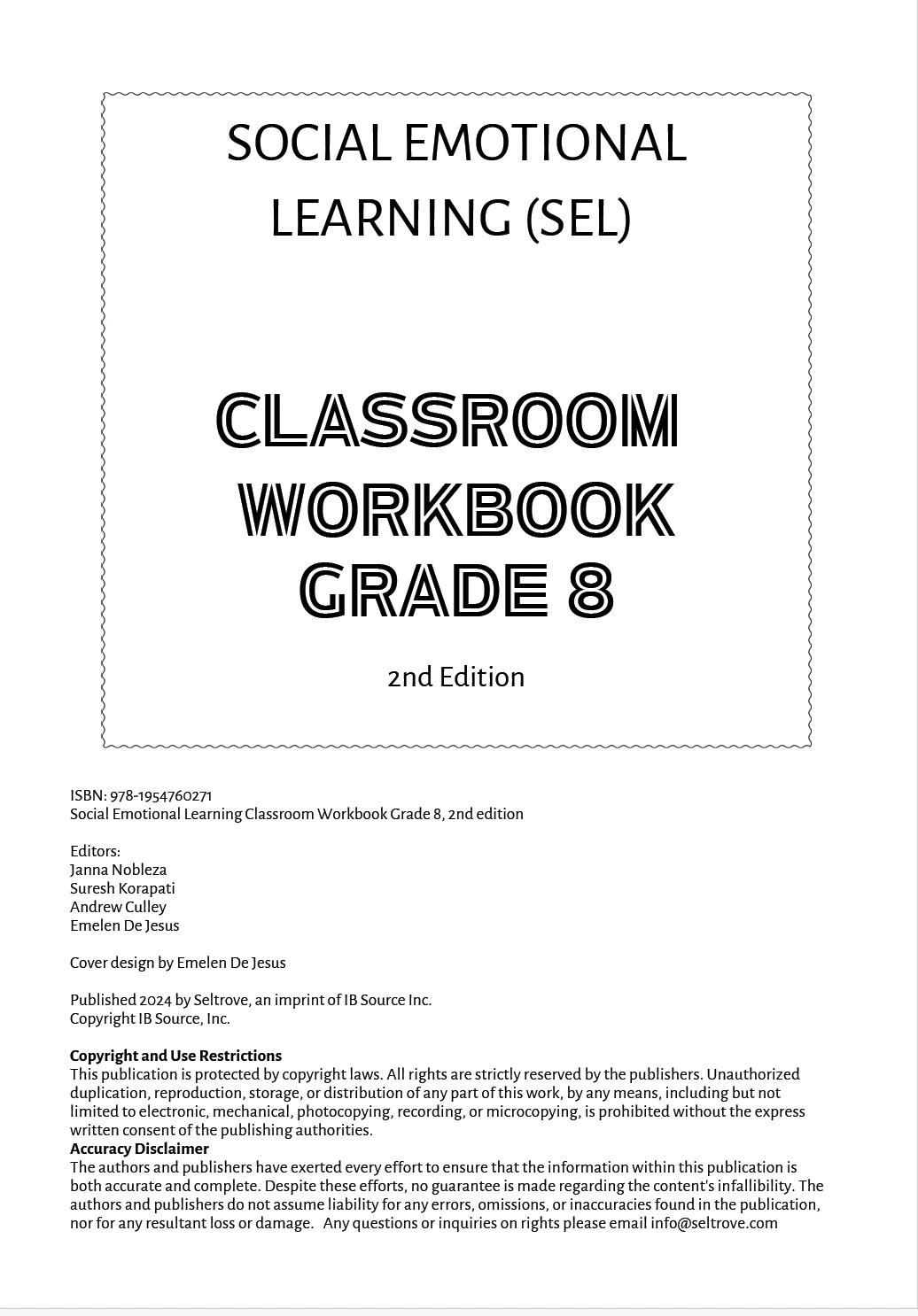 Social Emotional Learning Classroom Workbook / Grade 8, 2nd edition - IB Source Education