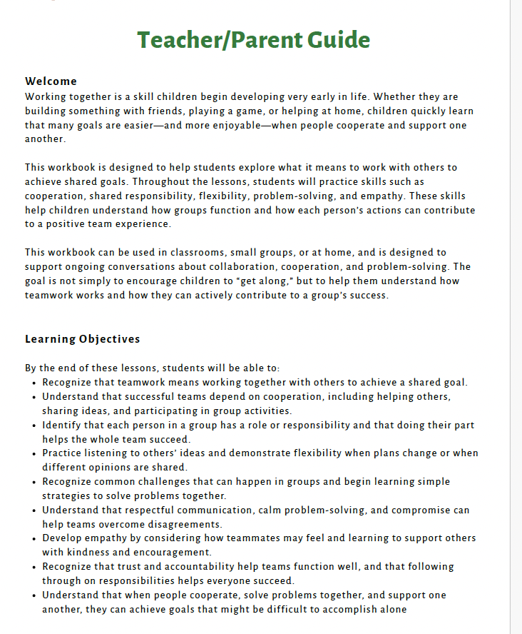 Teamwork and Collaboration (Lower Elementary) Teacher Resource Pack — image 2
